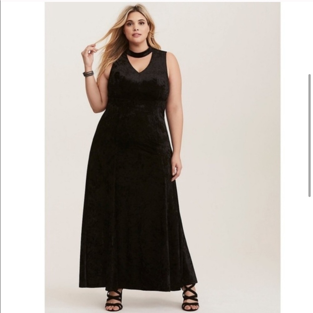 Torrid Black Velvet Choker Maxi Dress, Sz 12, NWT